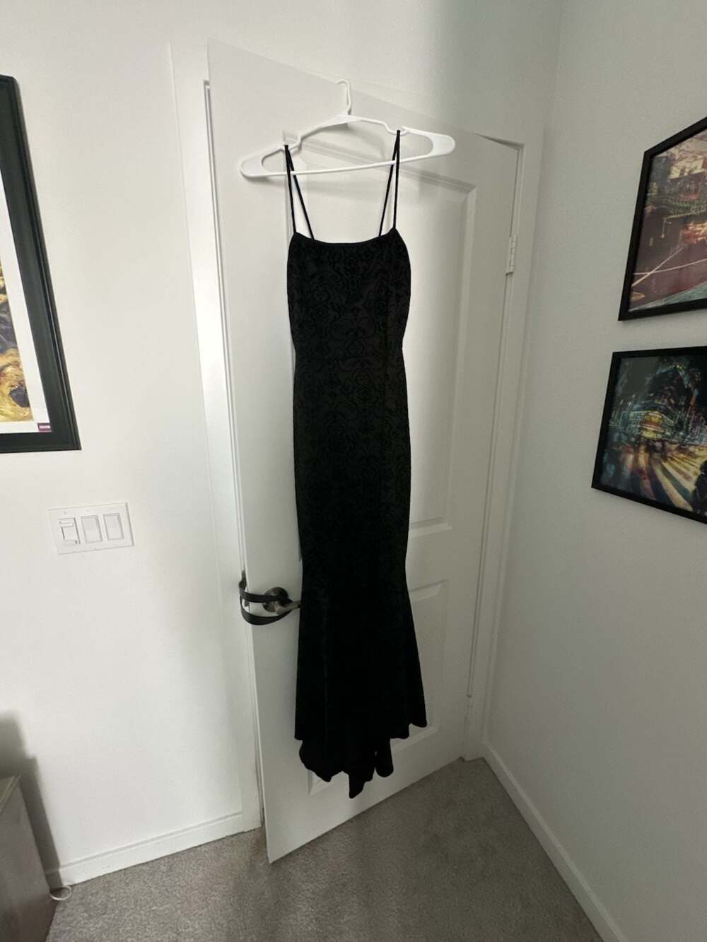 Windsor Black Flocked Velvet Mermaid Maxi Dress